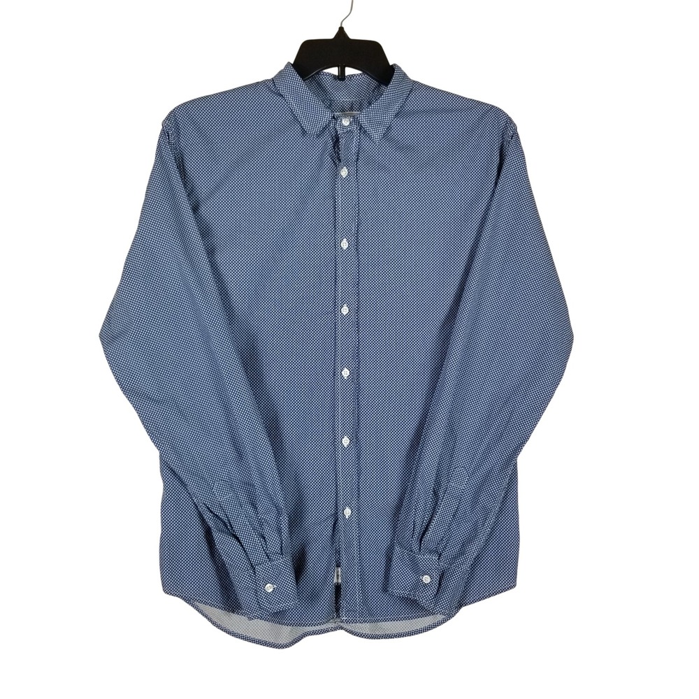 Frank & Eileen Paul Shirt Mens Large Blue Fish Print Italian Cotton Button Down